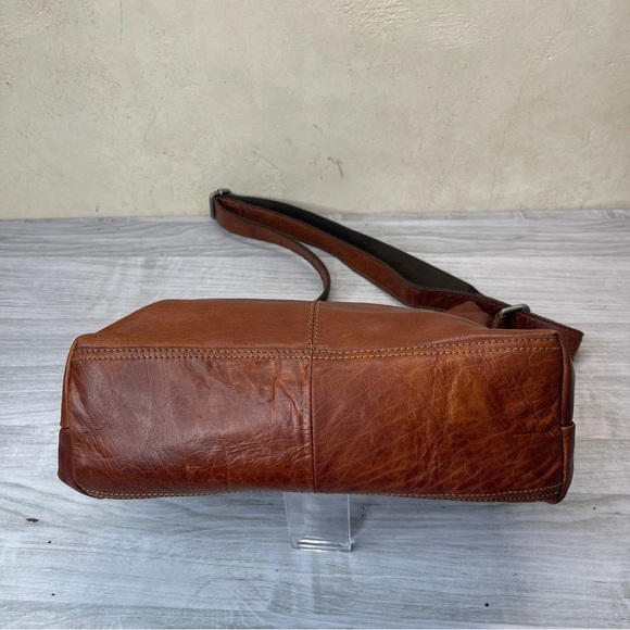 Jack Georges Brown Buffalo Leather Voyager Zip Crossbody Bag w/ Canvas Strap - Picture 14 of 16